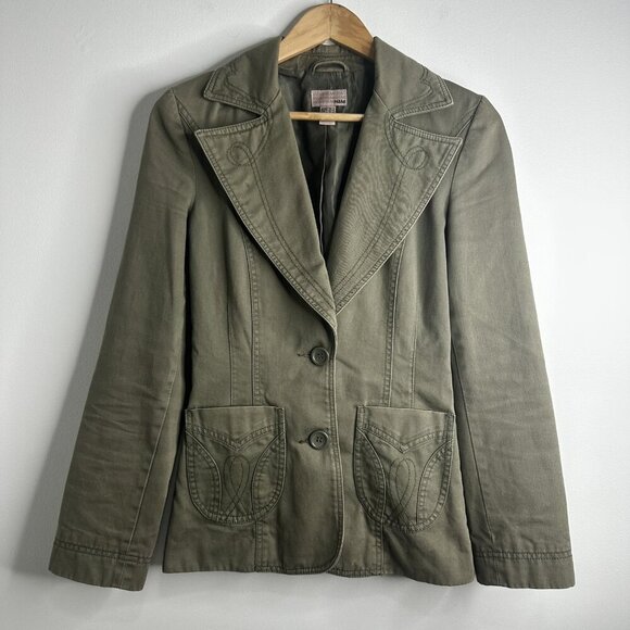 H&M Blazer Jacket Womens 6 Embroidered Western Pockets Utility Military Gorpcore - Picture 1 of 15